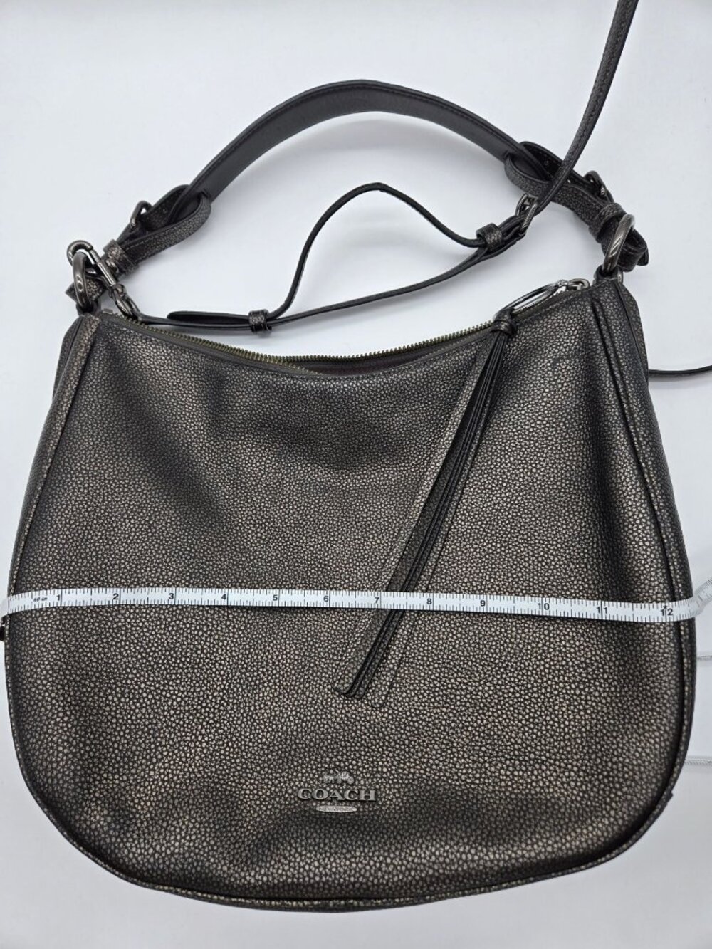 Coach Sutton Hobo 40632 Metallic Pewter Leather Convertible Shoulder Crossbody B - Picture 5 of 8
